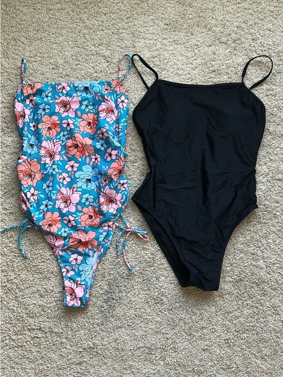 SHEIN Other - SHEIN Floral Blue & Black One-Piece Swimsuits